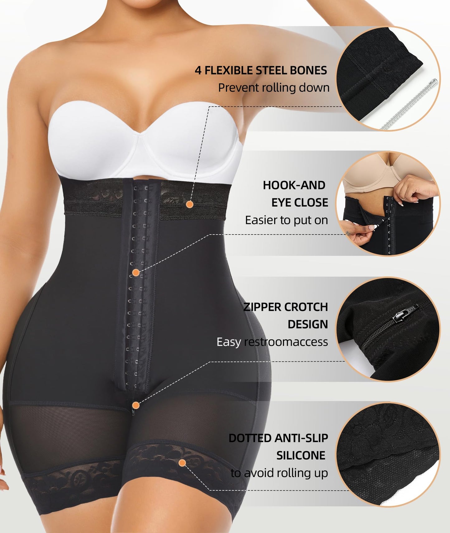 Shorts Moldeadores de Cintura Alta con Control Abdominal y Abertura con Cremallera