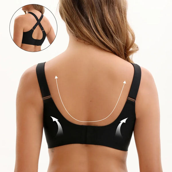 VRCÔMFY black convertible wireless bra back design featuring adjustable straps and criss-cross elegance | Multi-way wear with customizable support and seamless comfort